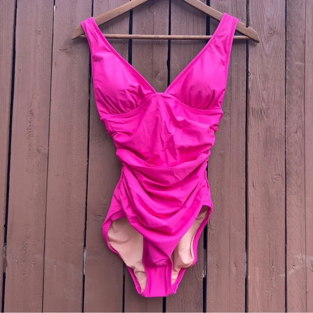 J. Crew | NWT Size 4 Ruched V Neck One Piece Fuchsia Bathing Suit Style BC116
